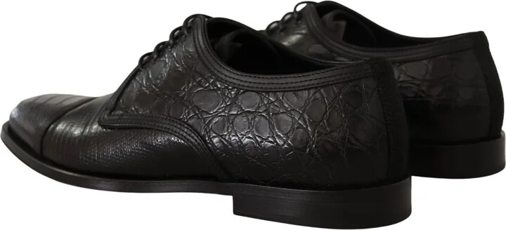 Black Exotic Leather Lace Up Formal Derby Men's Shoes - Image 4