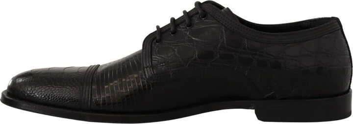 Black Exotic Leather Lace Up Formal Derby Men's Shoes - Image 5