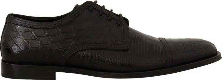 Black Exotic Leather Lace Up Formal Derby Men's Shoes