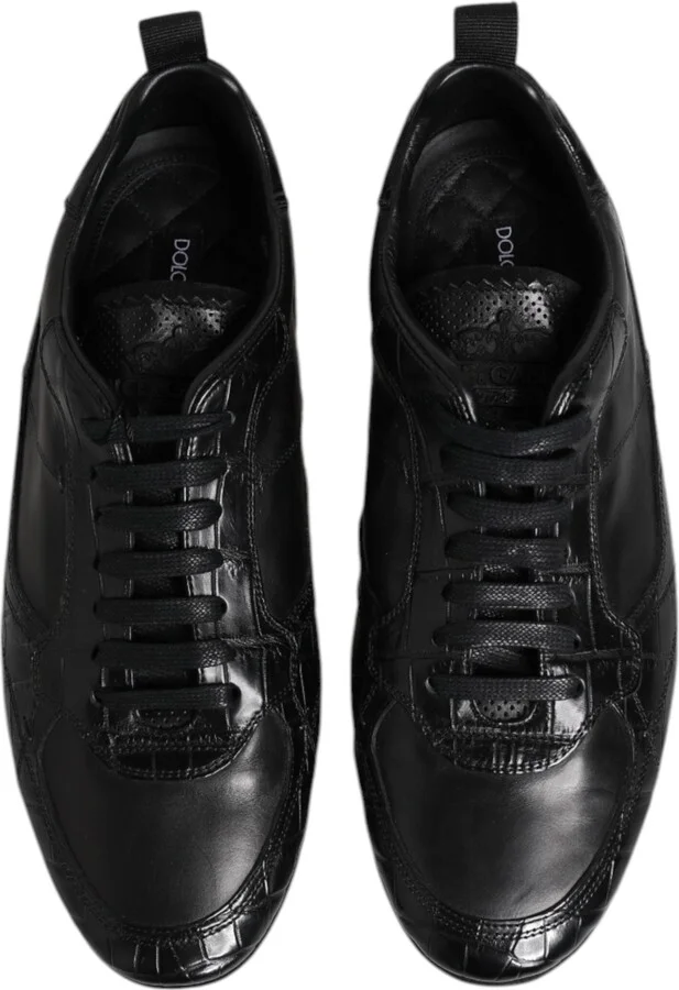 Black Exotic Leather Low Top Sneakers Men's Shoes - Image 3