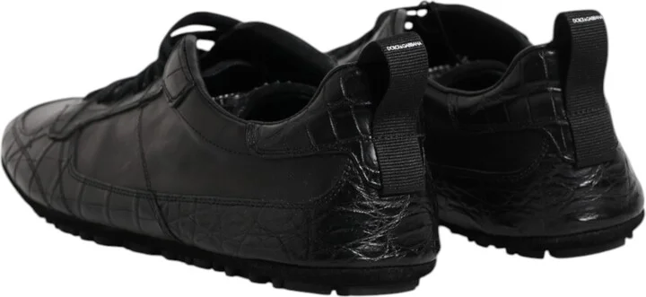 Black Exotic Leather Low Top Sneakers Men's Shoes - Image 5