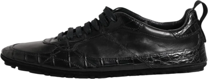 Black Exotic Leather Low Top Sneakers Men's Shoes - Image 6