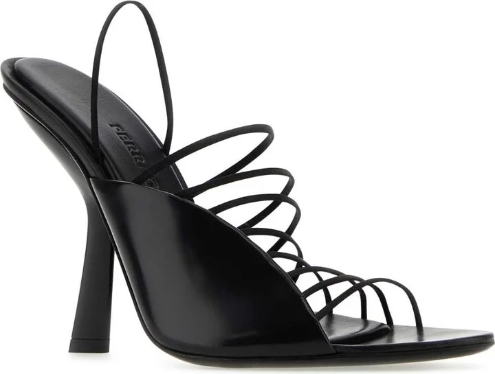 Black Fabric And Leather Sandals - Image 2
