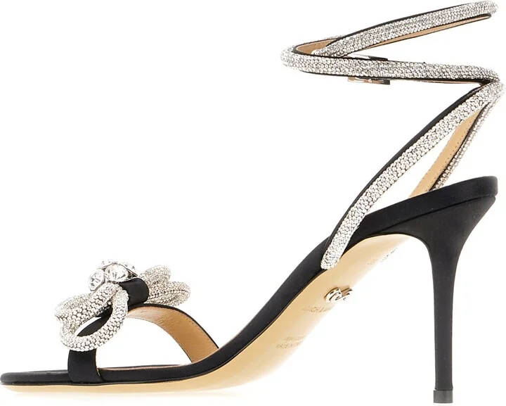 Black Fabric Double Bow Sandals - Image 3
