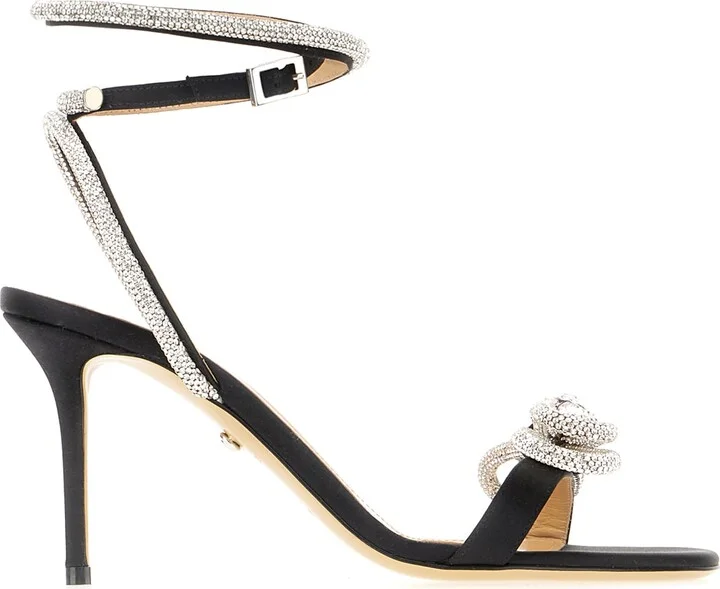 Black Fabric Double Bow Sandals