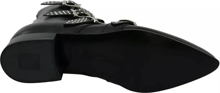 Black Fashion Buckled Zipper Ankle Boots Women's Shoes (Pre-Owned) - Image 4