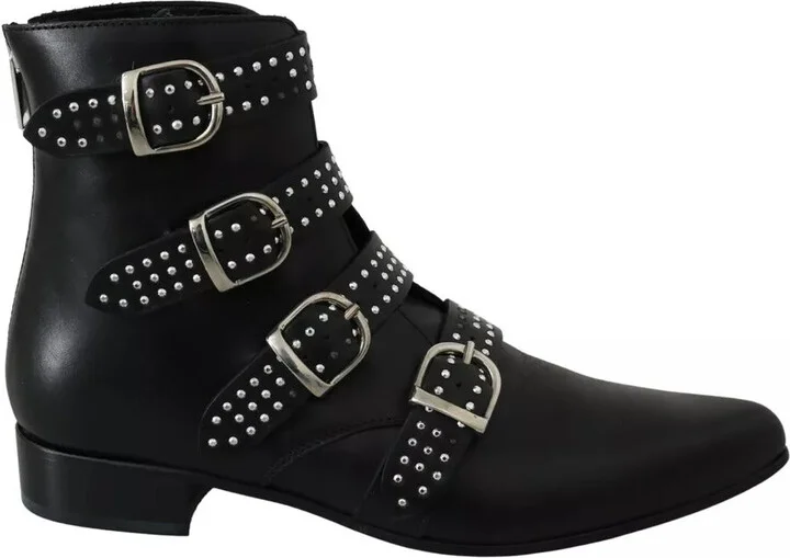 Black Fashion Buckled Zipper Ankle Boots Women's Shoes (Pre-Owned)