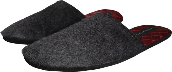 Black Faux Fur Slides Slippers Slip On Men's Shoes - Image 3