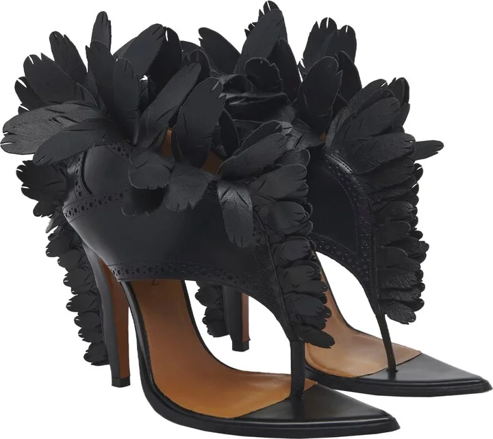Black Feathered Sandals - Image 2