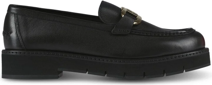 Black Flat Shoes With Double Gancio Ornament