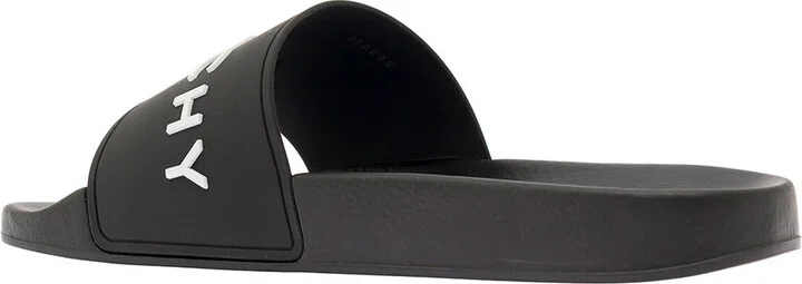 Black Flat Slides With Logo In Polyurethane Man - Image 2