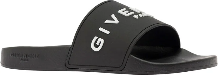 Black Flat Slides With Logo In Polyurethane Man - Image 3