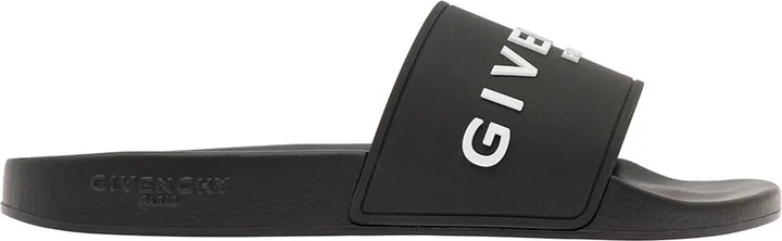 Black Flat Slides With Logo In Polyurethane Man