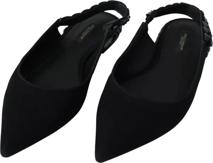 Black Flats Crystal Slingback Charmeuse Women's Shoes (Pre-Owned) - Image 2