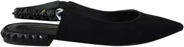 Black Flats Crystal Slingback Charmeuse Women's Shoes (Pre-Owned)