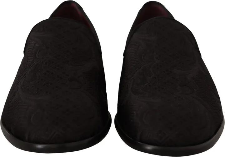 Black Floral Brocade Slippers Loafers Men's Shoes - Image 2