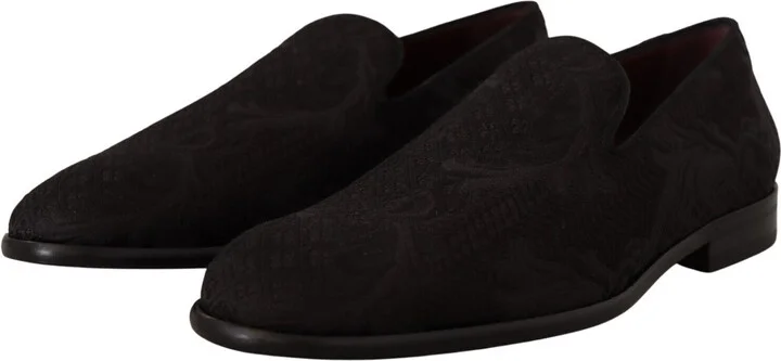 Black Floral Brocade Slippers Loafers Men's Shoes - Image 3