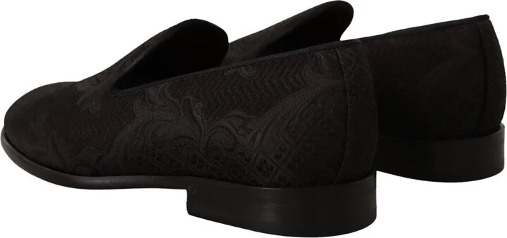 Black Floral Brocade Slippers Loafers Men's Shoes - Image 4