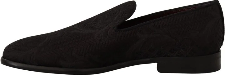 Black Floral Brocade Slippers Loafers Men's Shoes - Image 5