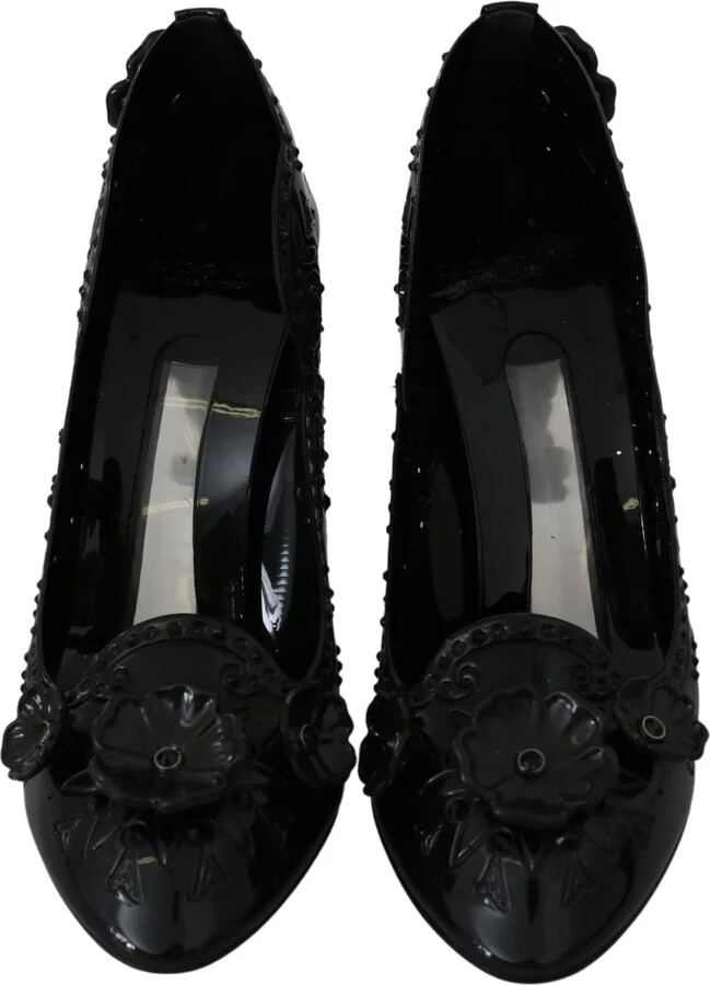 Black Floral Crystal CINDERELLA Heels Women's Shoes - Image 4