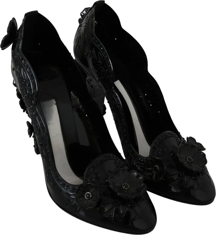 Black Floral Crystal CINDERELLA Heels Women's Shoes - Image 5