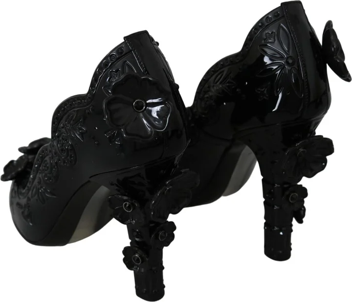 Black Floral Crystal CINDERELLA Heels Women's Shoes - Image 6
