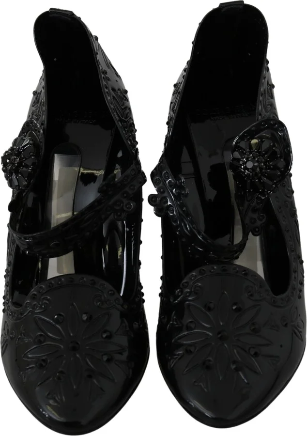 Black Floral Crystal CINDERELLA Heels Women's Shoes - Image 3
