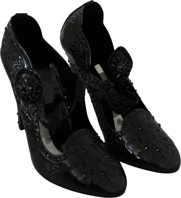 Black Floral Crystal CINDERELLA Heels Women's Shoes - Image 4