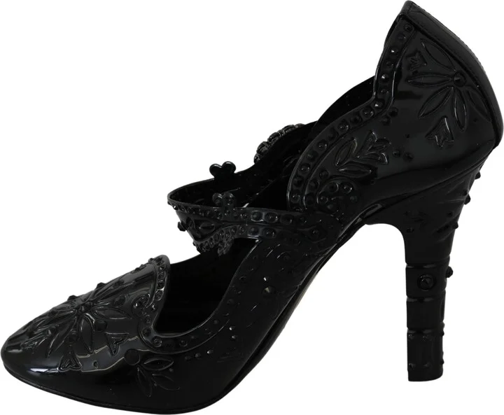 Black Floral Crystal CINDERELLA Heels Women's Shoes - Image 6