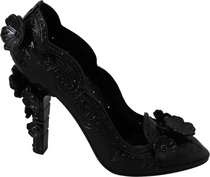 Black Floral Crystal CINDERELLA Heels Women's Shoes