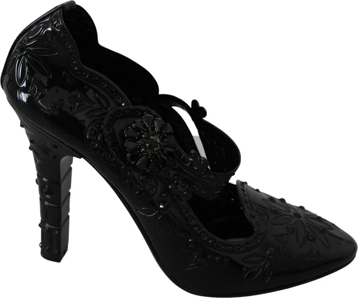 Black Floral Crystal CINDERELLA Heels Women's Shoes