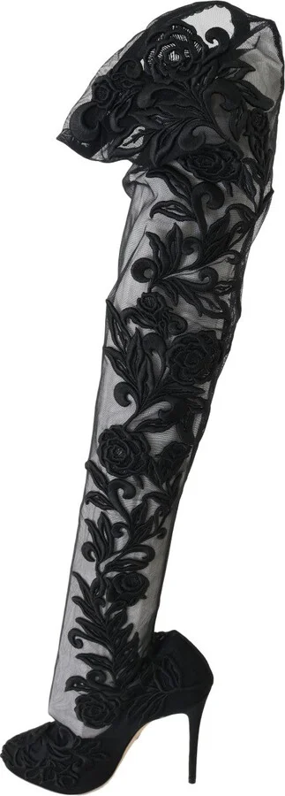 Black Floral Embroidered Socks Women's Boots - Image 2