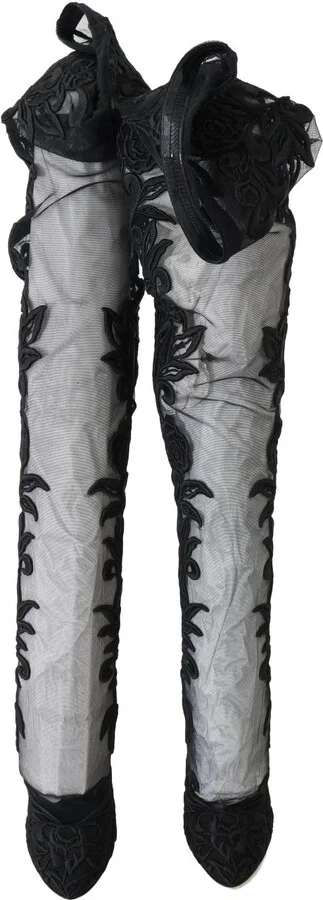 Black Floral Embroidered Socks Women's Boots - Image 5