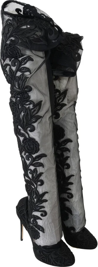 Black Floral Embroidered Socks Women's Boots - Image 6
