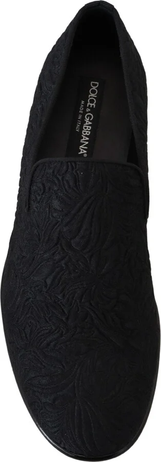 Black Floral Jacquard Slippers Loafers Men's Shoes - Image 2