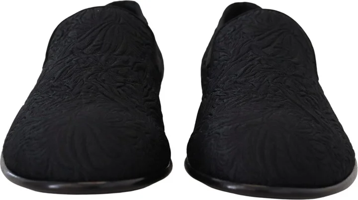 Black Floral Jacquard Slippers Loafers Men's Shoes - Image 3