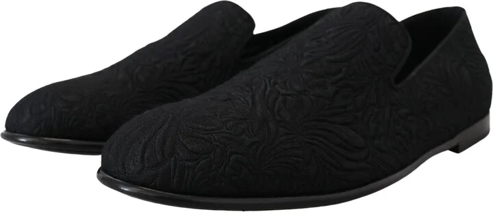 Black Floral Jacquard Slippers Loafers Men's Shoes - Image 4
