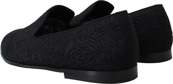 Black Floral Jacquard Slippers Loafers Men's Shoes - Image 5