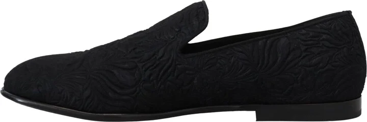 Black Floral Jacquard Slippers Loafers Men's Shoes - Image 6