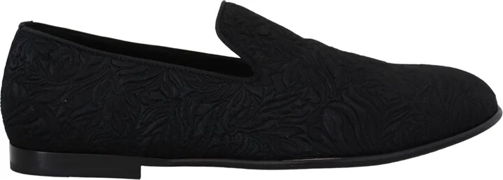 Black Floral Jacquard Slippers Loafers Men's Shoes