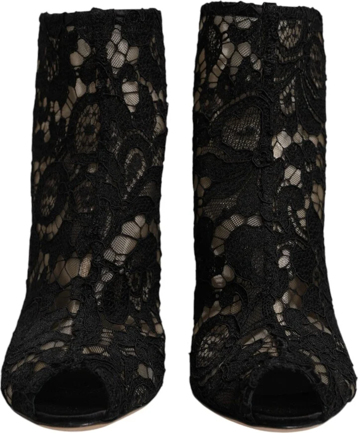 Black Floral Lace Heels Ankle Boots Women's Shoes (Pre-Owned) - Image 2