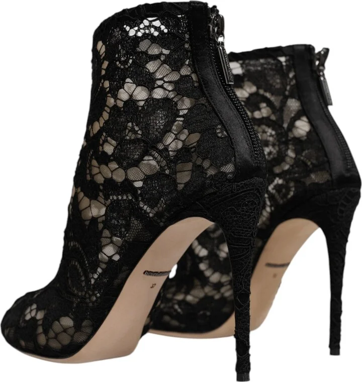 Black Floral Lace Heels Ankle Boots Women's Shoes (Pre-Owned) - Image 4