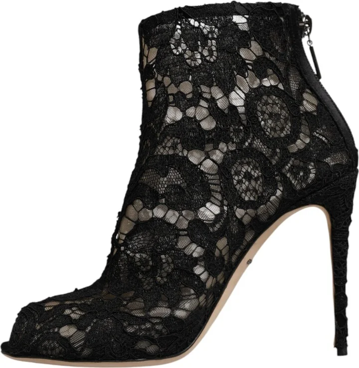Black Floral Lace Heels Ankle Boots Women's Shoes (Pre-Owned) - Image 5