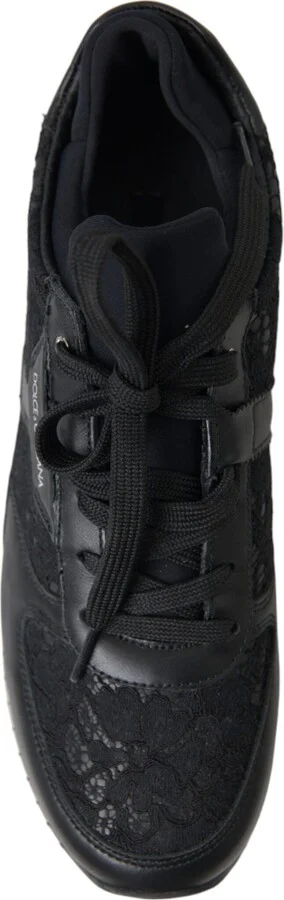 Black Floral Lace Leather Sneakers Women's Shoes - Image 3