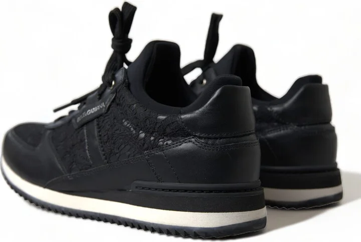 Black Floral Lace Leather Sneakers Women's Shoes - Image 6