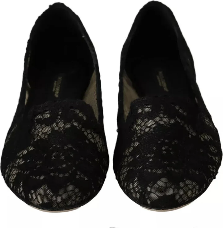 Black Floral Lace Loafers Flats Women's Shoes (Pre-Owned) - Image 2