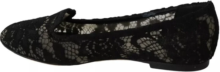 Black Floral Lace Loafers Flats Women's Shoes (Pre-Owned) - Image 3