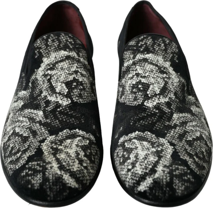 Black Floral Slippers Men Loafers Dress Men's Shoes - Image 2
