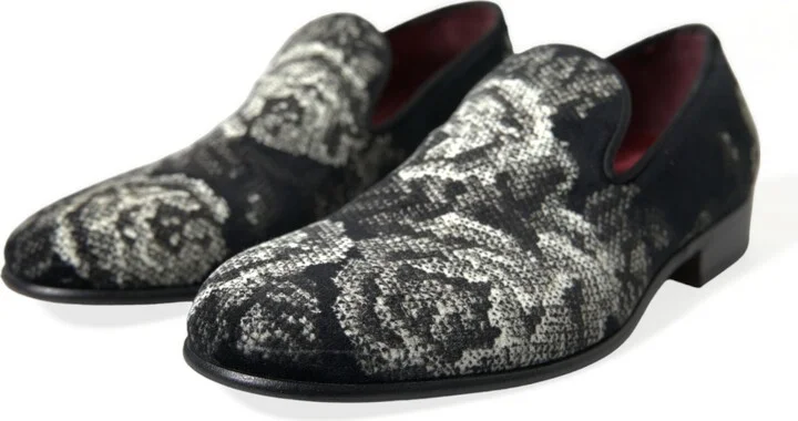 Black Floral Slippers Men Loafers Dress Men's Shoes - Image 3