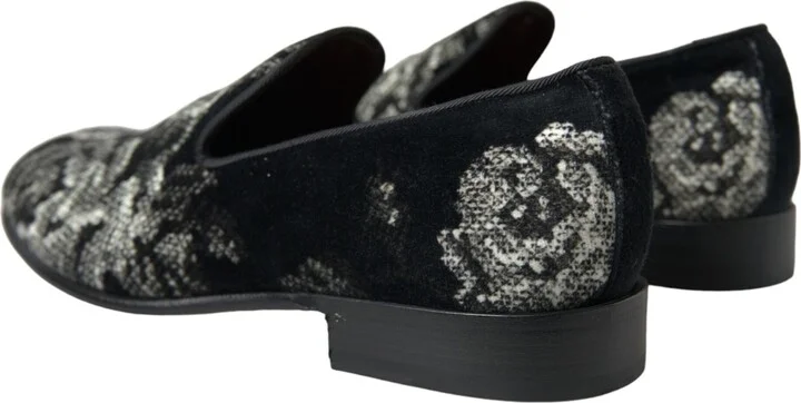 Black Floral Slippers Men Loafers Dress Men's Shoes - Image 4